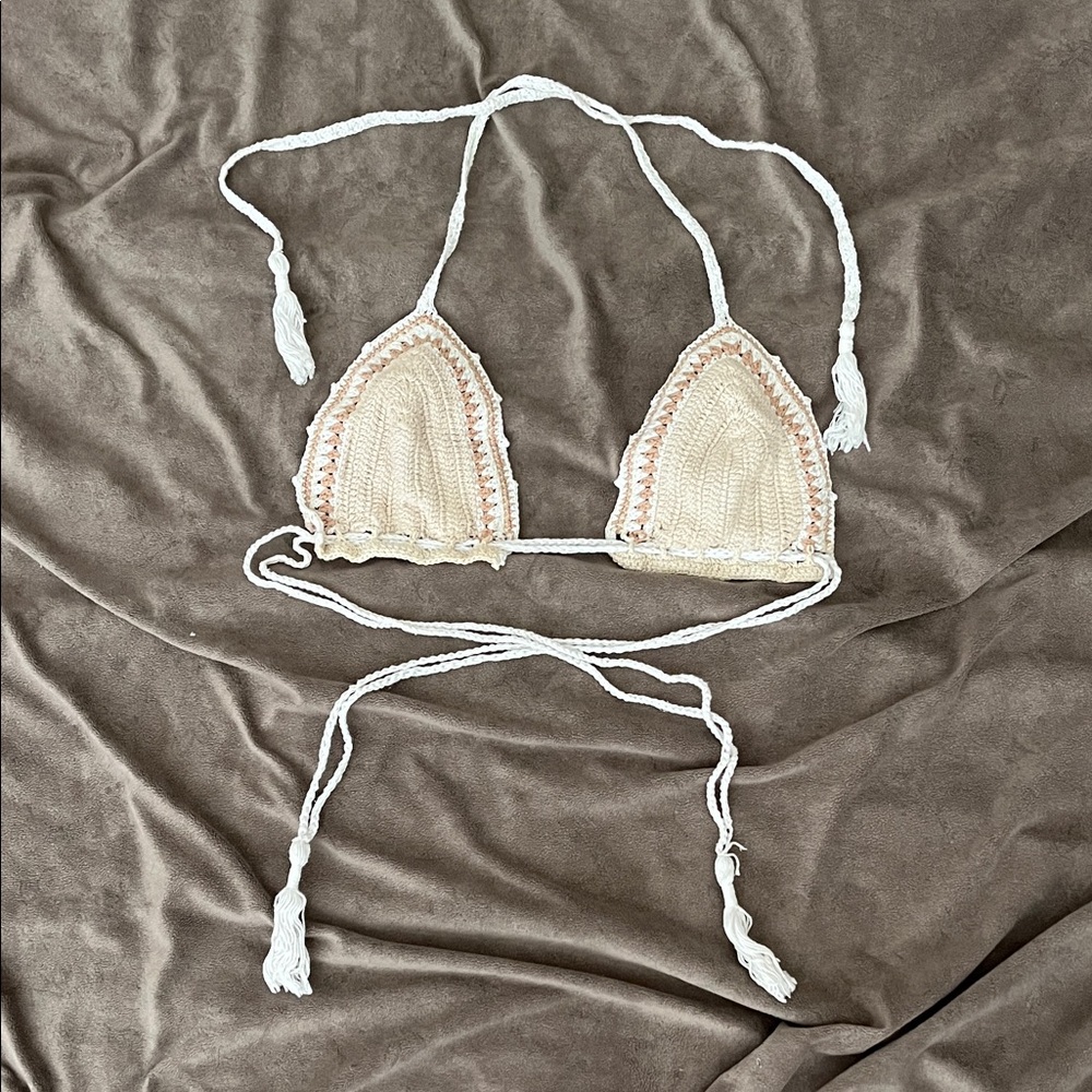 Festival Vibes. Crochet Bikini triangle Top with Tassels. Size XL by Bali Chic